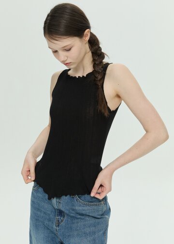 Asymmetric Hem Sleeveless Top (Black)