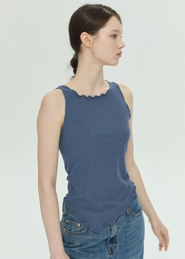 Asymmetric Hem Sleeveless Top (Blue)