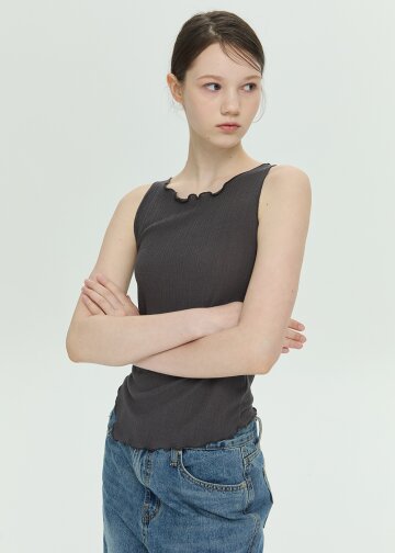 Asymmetric Hem Sleeveless Top (Charcoal)