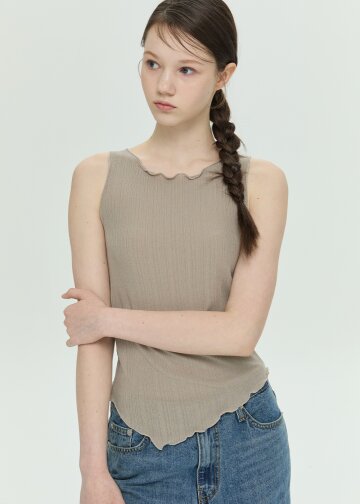 Asymmetric Hem Sleeveless Top (Beige)