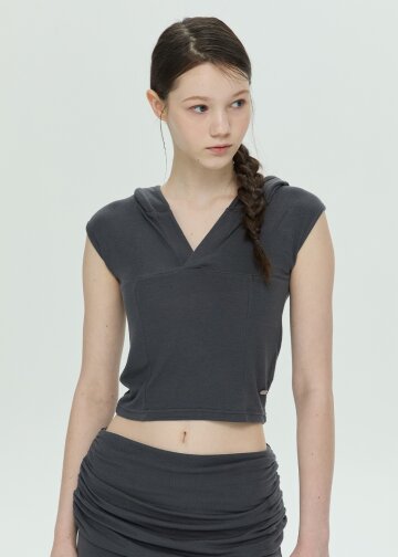 Hooded Sleeveless Crop Top (Charcoal)