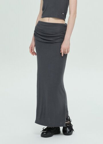 Ruched Waist Long Skirt (Charcoal)