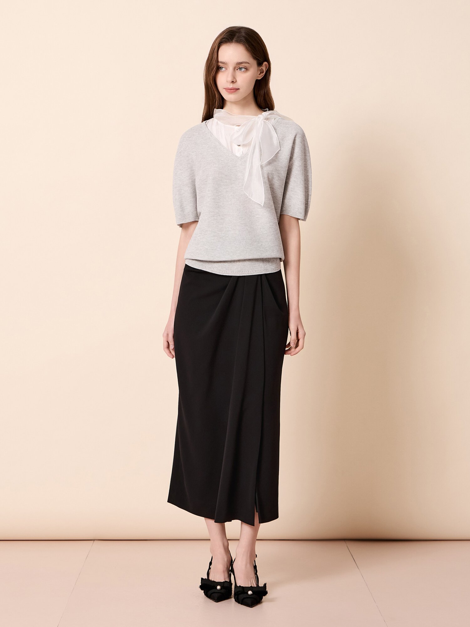 타이넥 레이어드 하프 슬리브 니트 (GREY)
