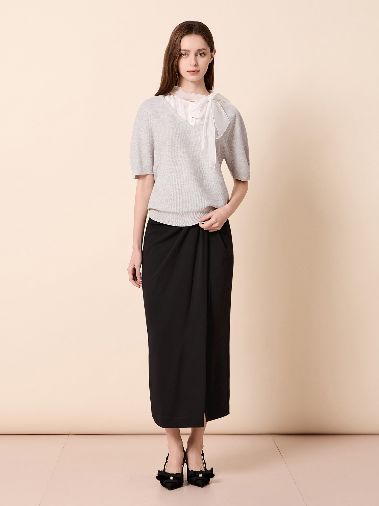 타이넥 레이어드 하프 슬리브 니트 (GREY)