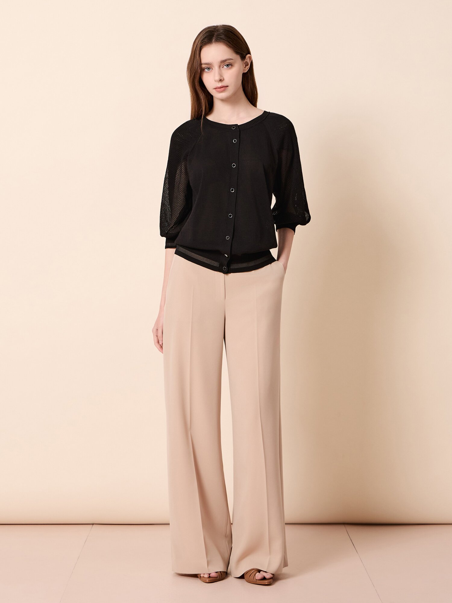 펀칭 케이프 미드 슬리브 가디건 (BLACK)