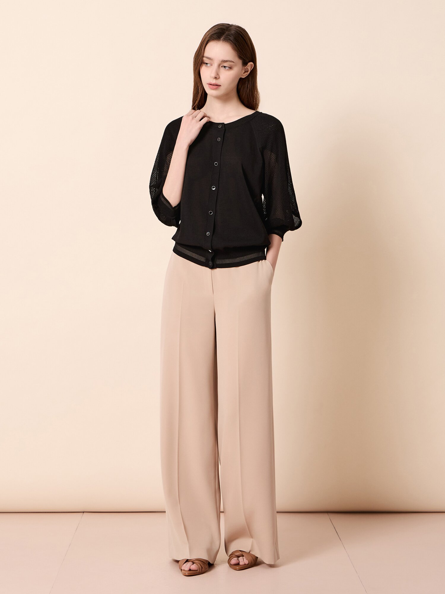 펀칭 케이프 미드 슬리브 가디건 (BLACK)