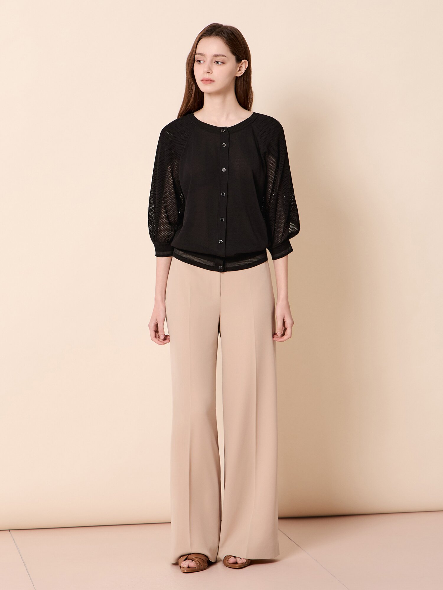 펀칭 케이프 미드 슬리브 가디건 (BLACK)