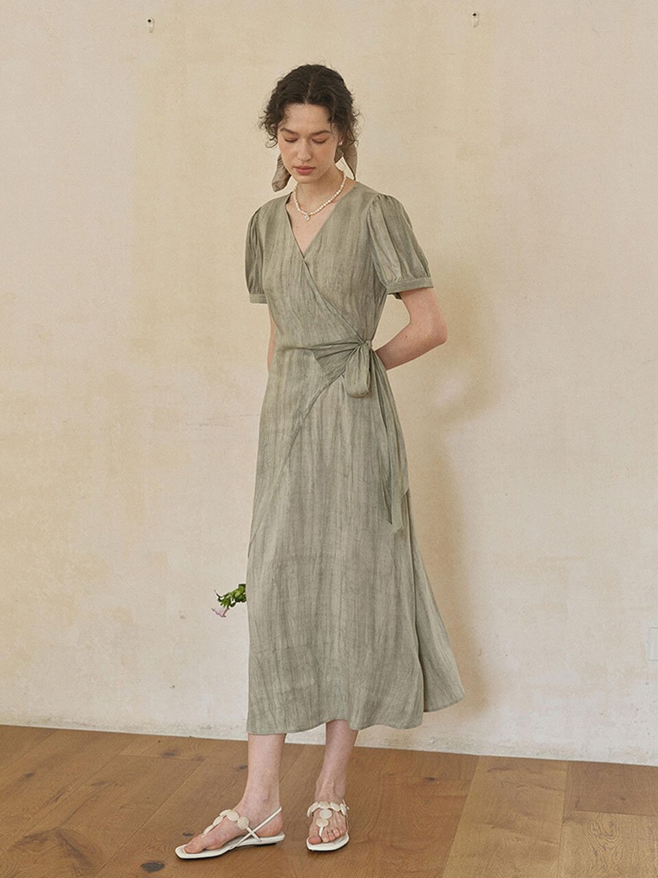 SR_Irregular strap short-sleeved dress