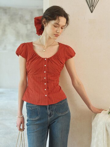 SR_Pleated short-sleeved top