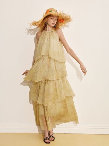 YY_Halterneck off-the-shoulder dress