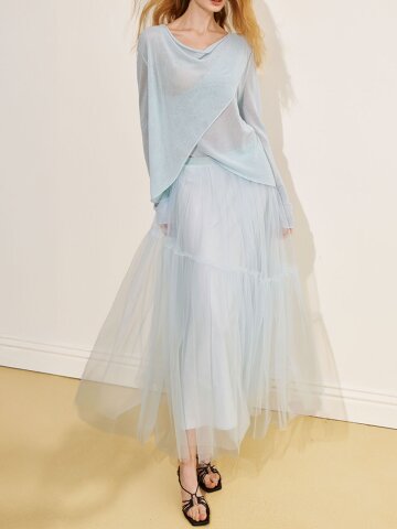 YY_Flowing a-line mesh skirt_2color