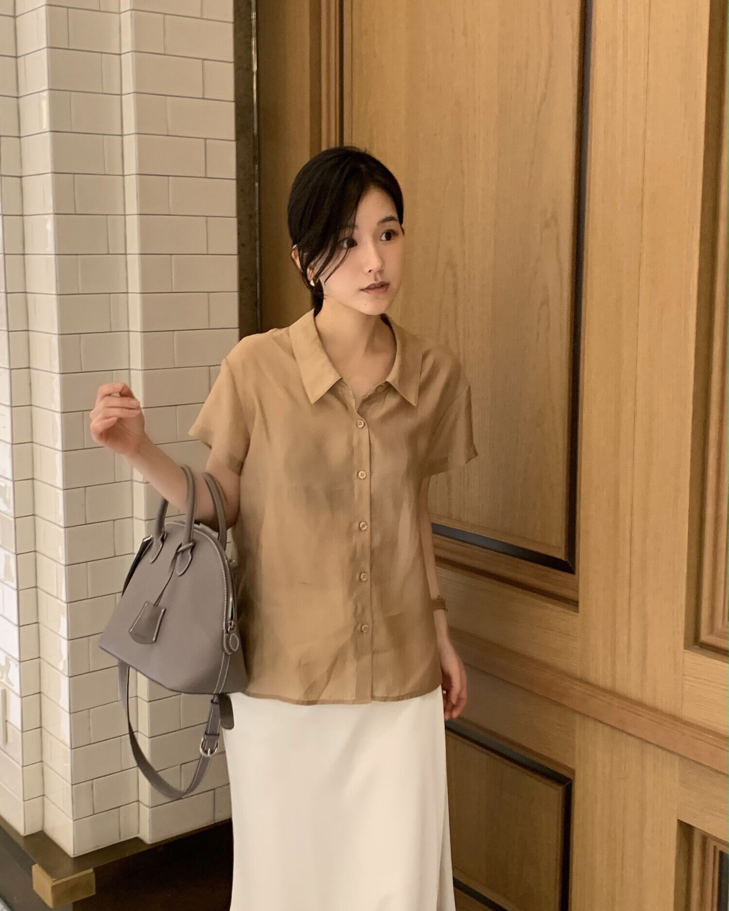 [2컬러] 르제로 실키 반팔 셔츠