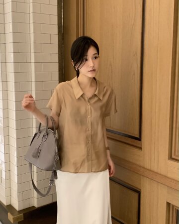[2컬러] 르제로 실키 반팔 셔츠

