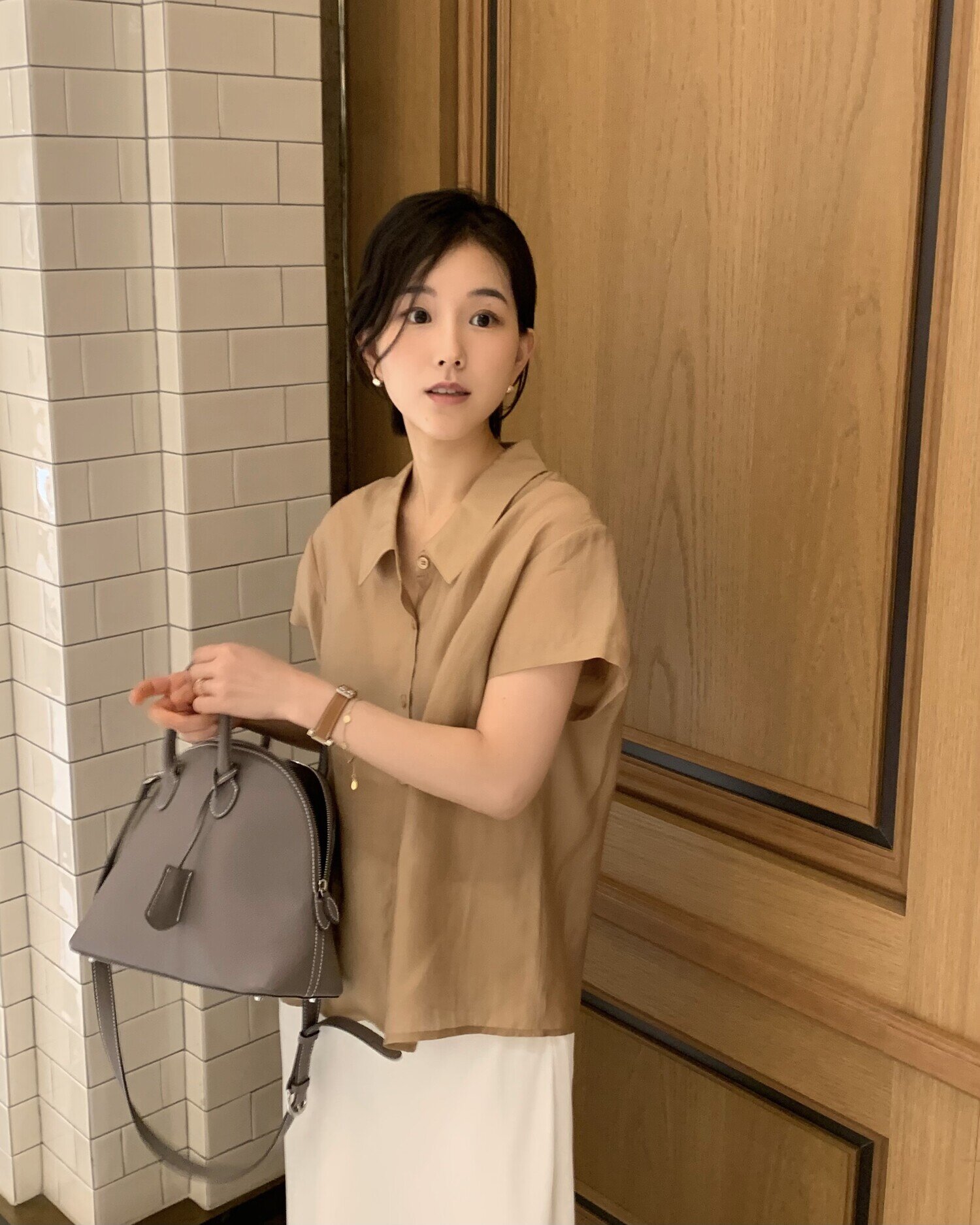 [2컬러] 르제로 실키 반팔 셔츠