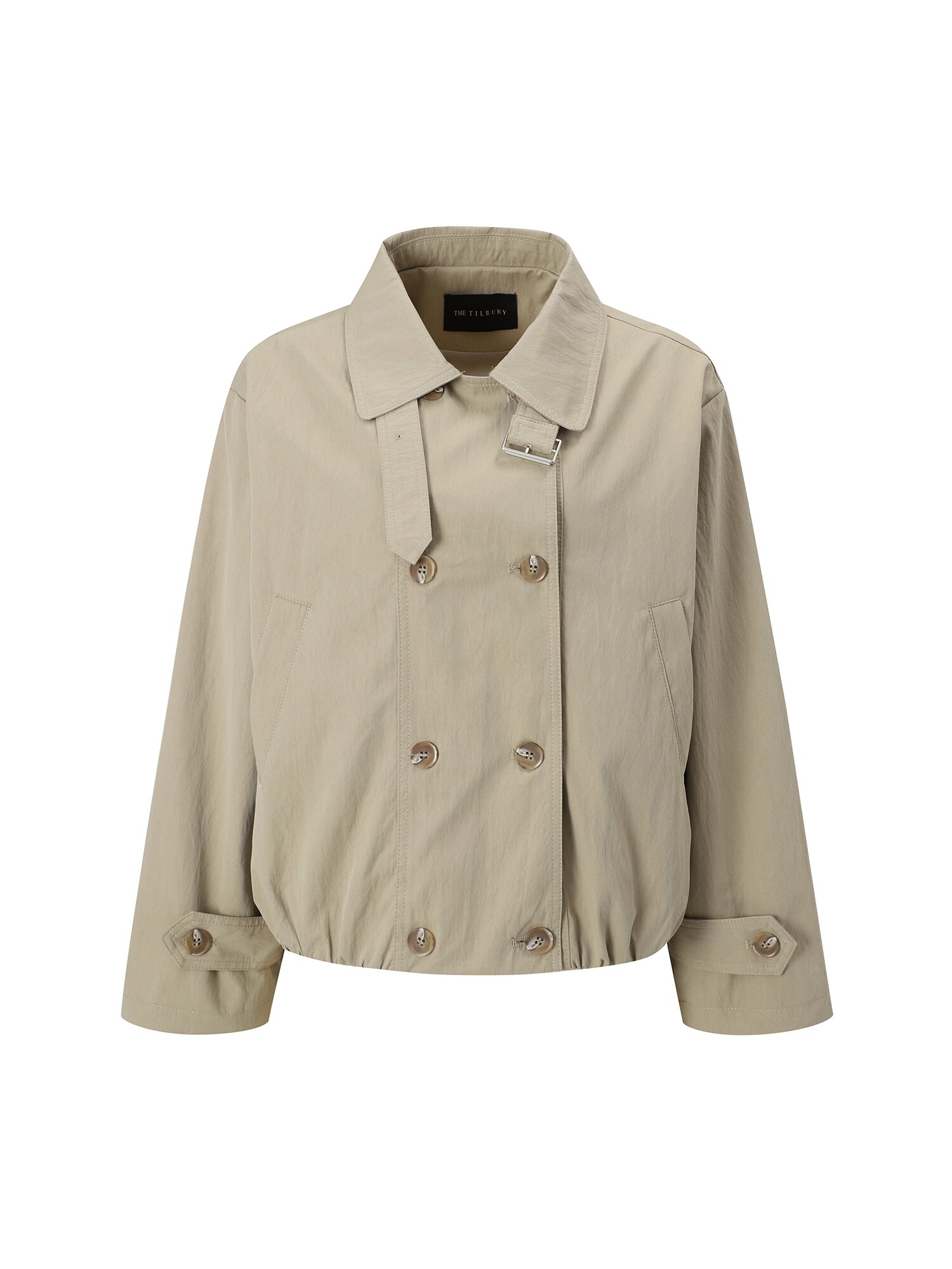 밴딩 싱글 칼라 숏 트렌치 코트 (BEIGE)