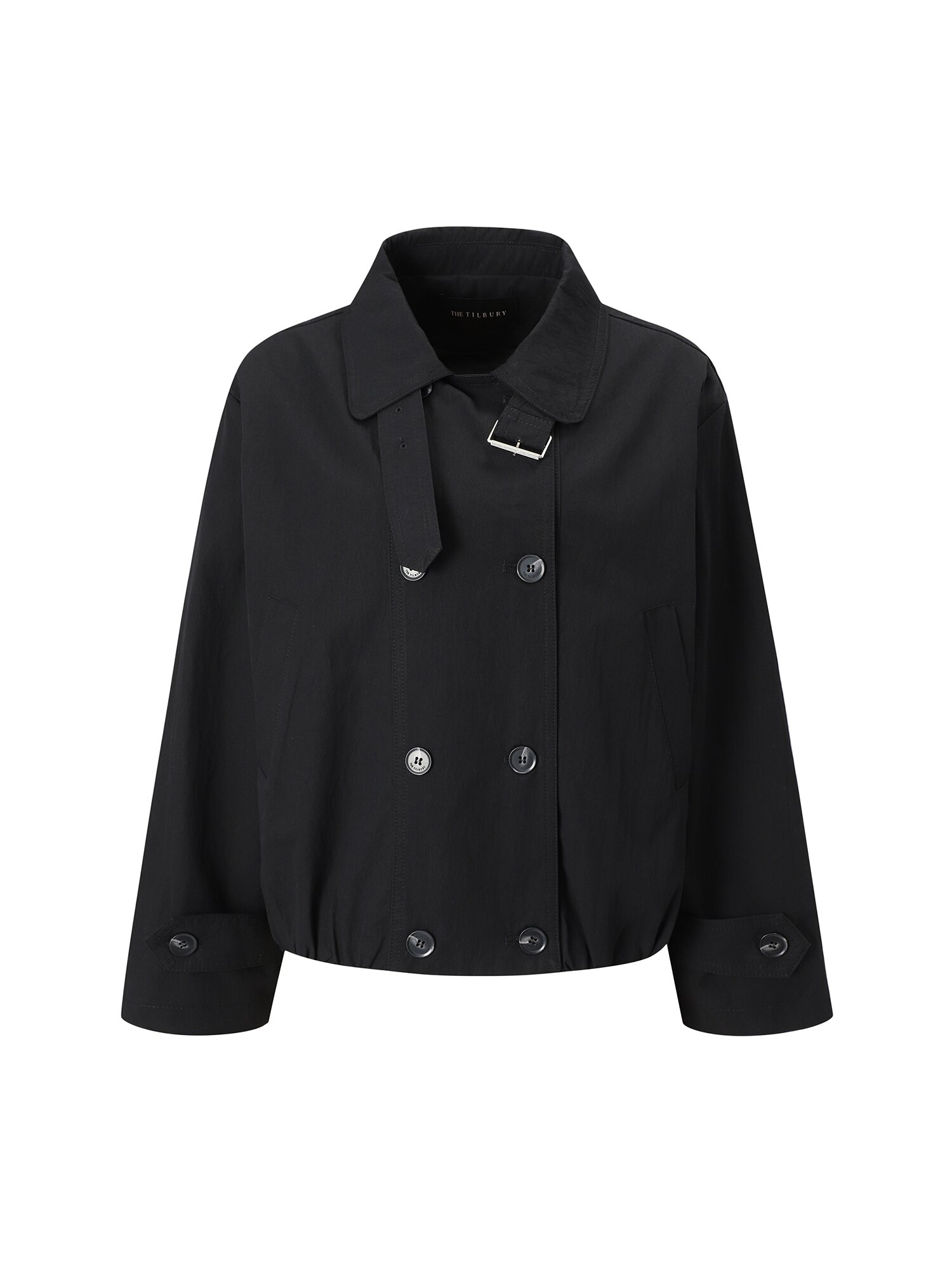 밴딩 싱글 칼라 숏 트렌치 코트 (BLACK)