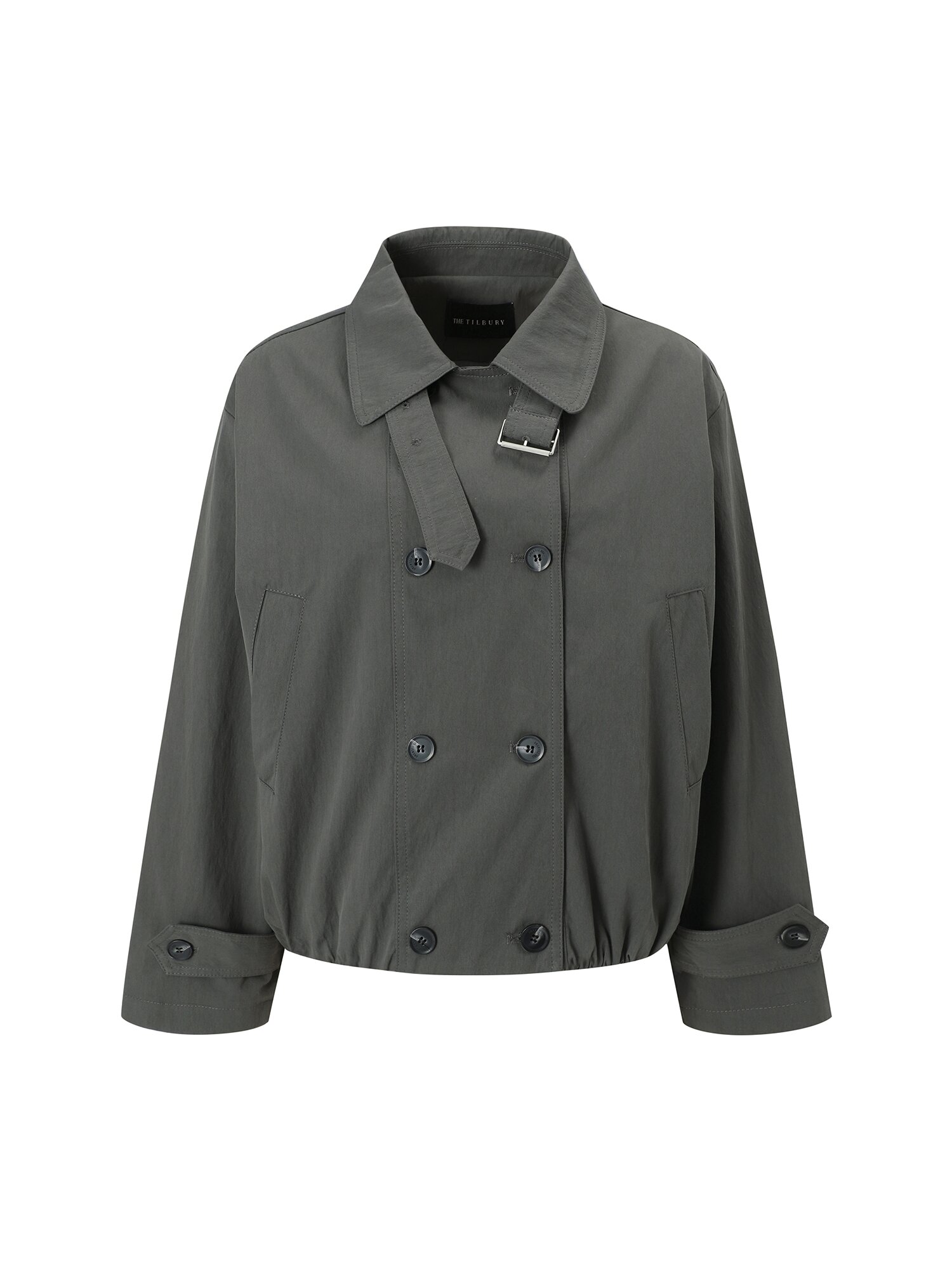 밴딩 싱글 칼라 숏 트렌치 코트 (DARK GREY)