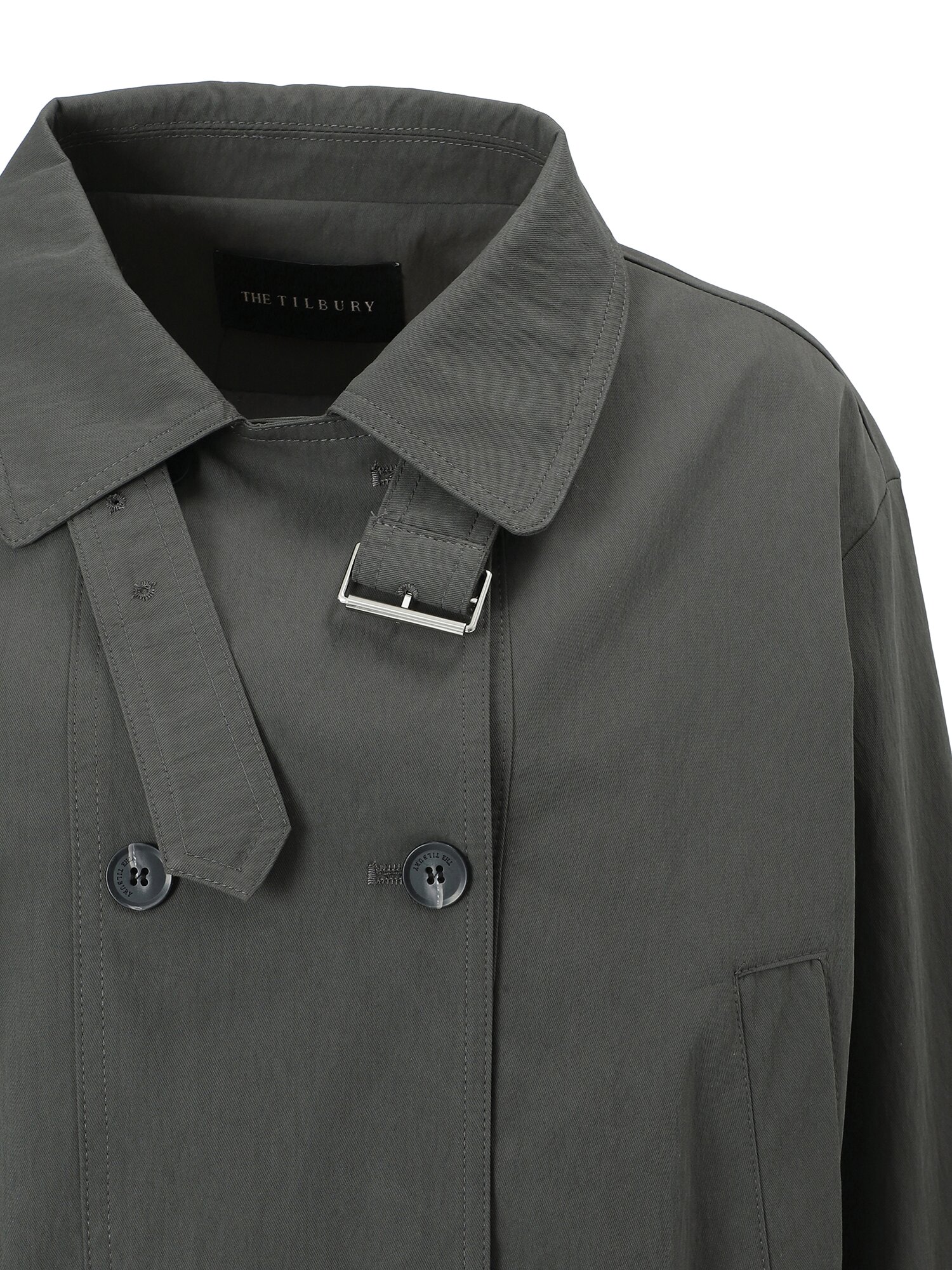 밴딩 싱글 칼라 숏 트렌치 코트 (DARK GREY)