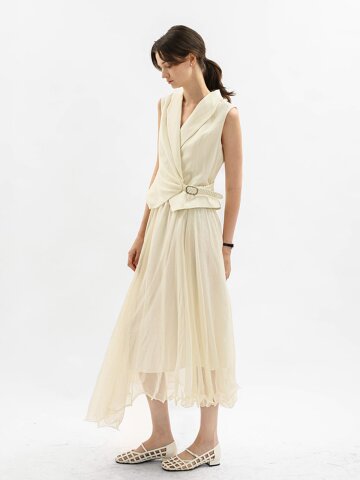 WD_Elegant drape chiffon dress_IVORY