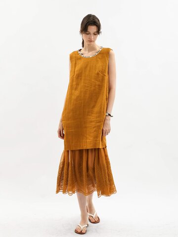 WD_Lace layered linen dress_BROWN