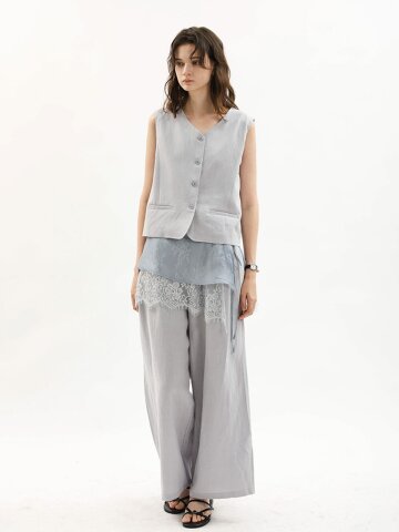 WD_Sleeveless vest and lace overlay pants set_BLUE