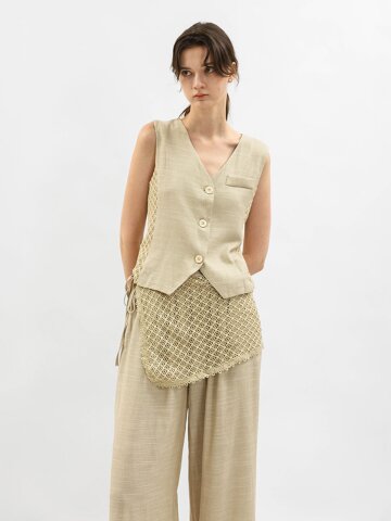 WD_Sleeveless button vest and pants set_BEIGE