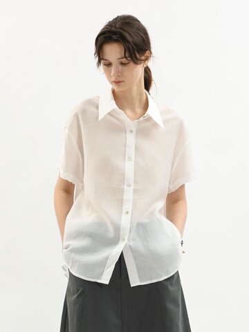 WD_Sheer crinkle short sleeve shirt_WHITE
