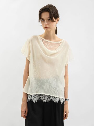 WD_Lace trim chiffon blouse_IVORY