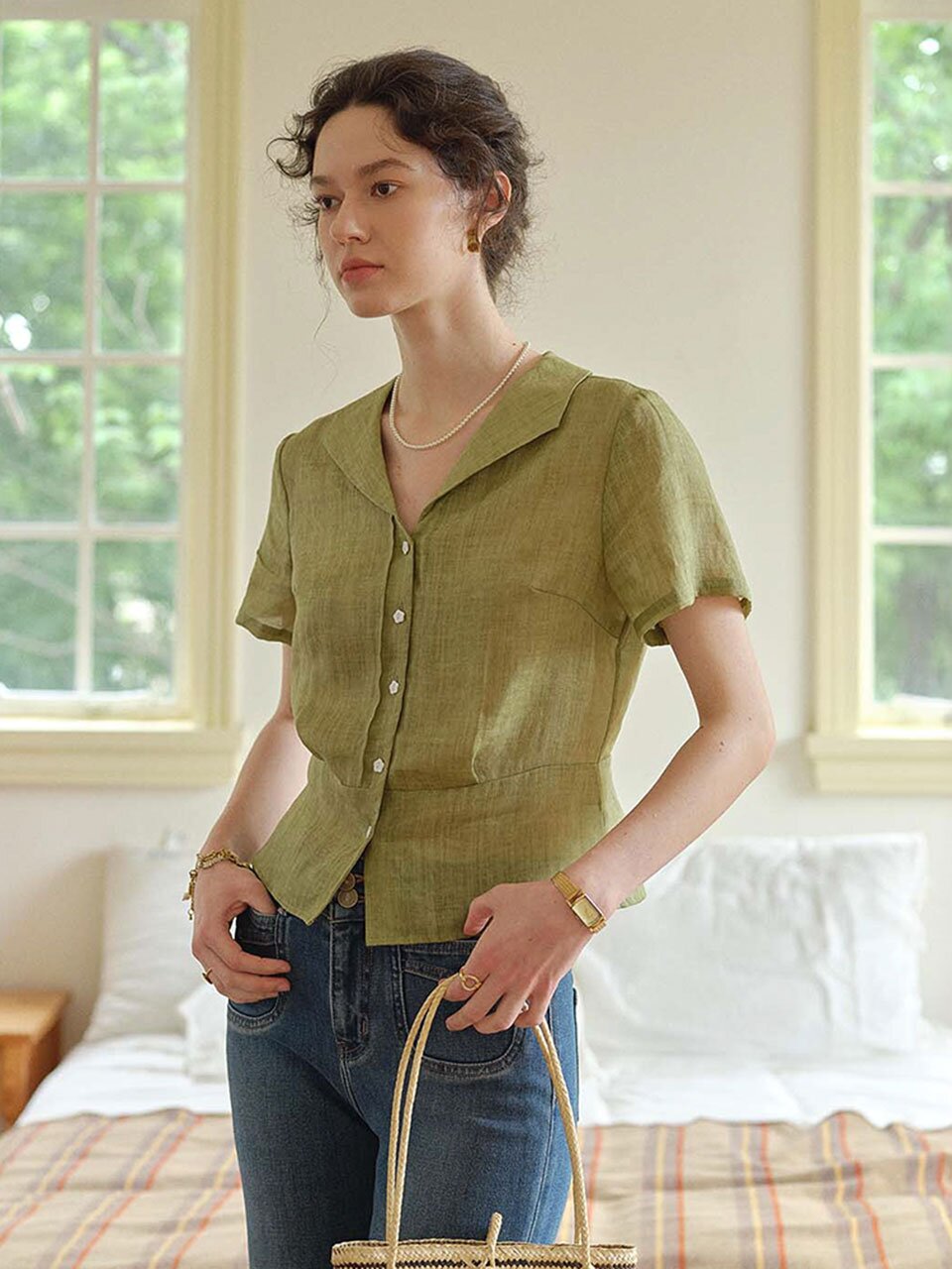 SR_Vintage short commuter blouse_2color