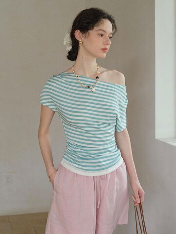 SR_Wavy collar striped top_2color