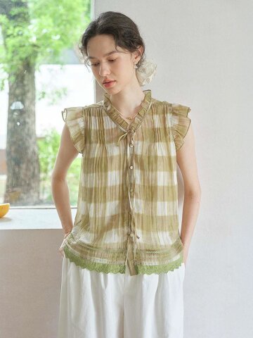 SR_Blocked plaid tank vest top