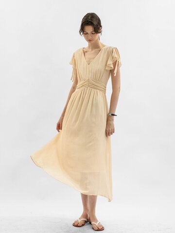 WD_Flutter sleeve waist dress_2color