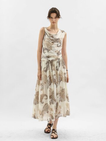 WD_Paisley print gathered dress_BEIGE