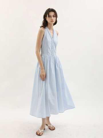 WD_Ruffle halter neck maxi dress_BLUE