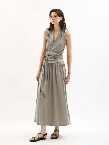 WD_Tie waist halter top and skirt set_GRAY