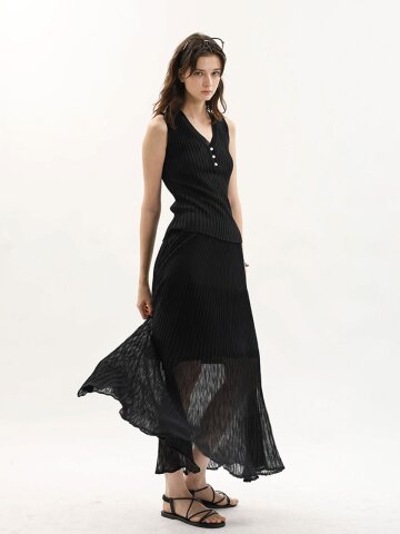 WD_Rib knit top and pleated skirt set_2color
