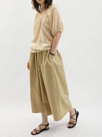 WD_Pleated flare midi skirt_BEIGE
