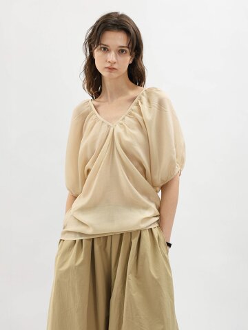 WD_Drape neck puff sleeve blouse_2color