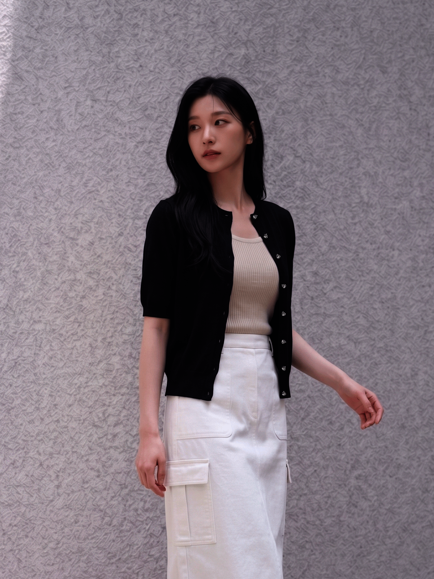 린넨 메탈 버튼 라운드넥 가디건 (DARK GREY)