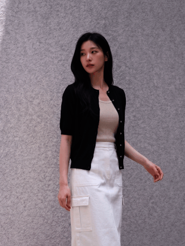 린넨 메탈 버튼 라운드넥 가디건 