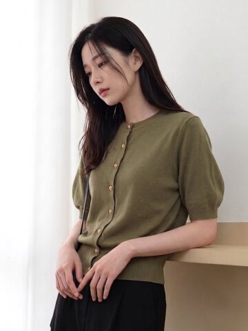 린넨 메탈 버튼 라운드넥 가디건 