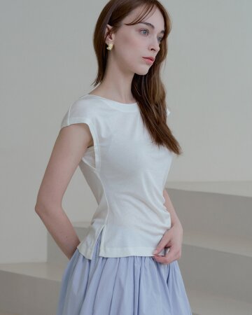 보트넥 텐셀 울 스판 셔링 슬릿 저지 탑 - 화이트/블랙/핑크/쿨그레이