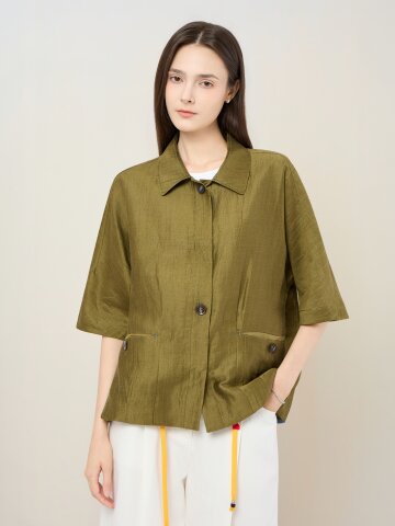 린넨 블렌드 7부 슬리브 칼라 자켓 