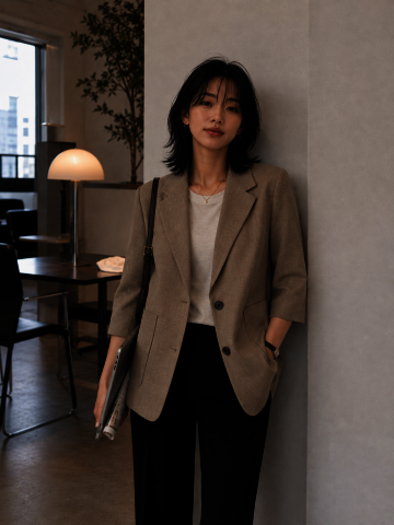 린넨 블렌드 7부 소매 테일러드 재킷 