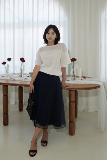 오간자 레이어 플레어 스커트 