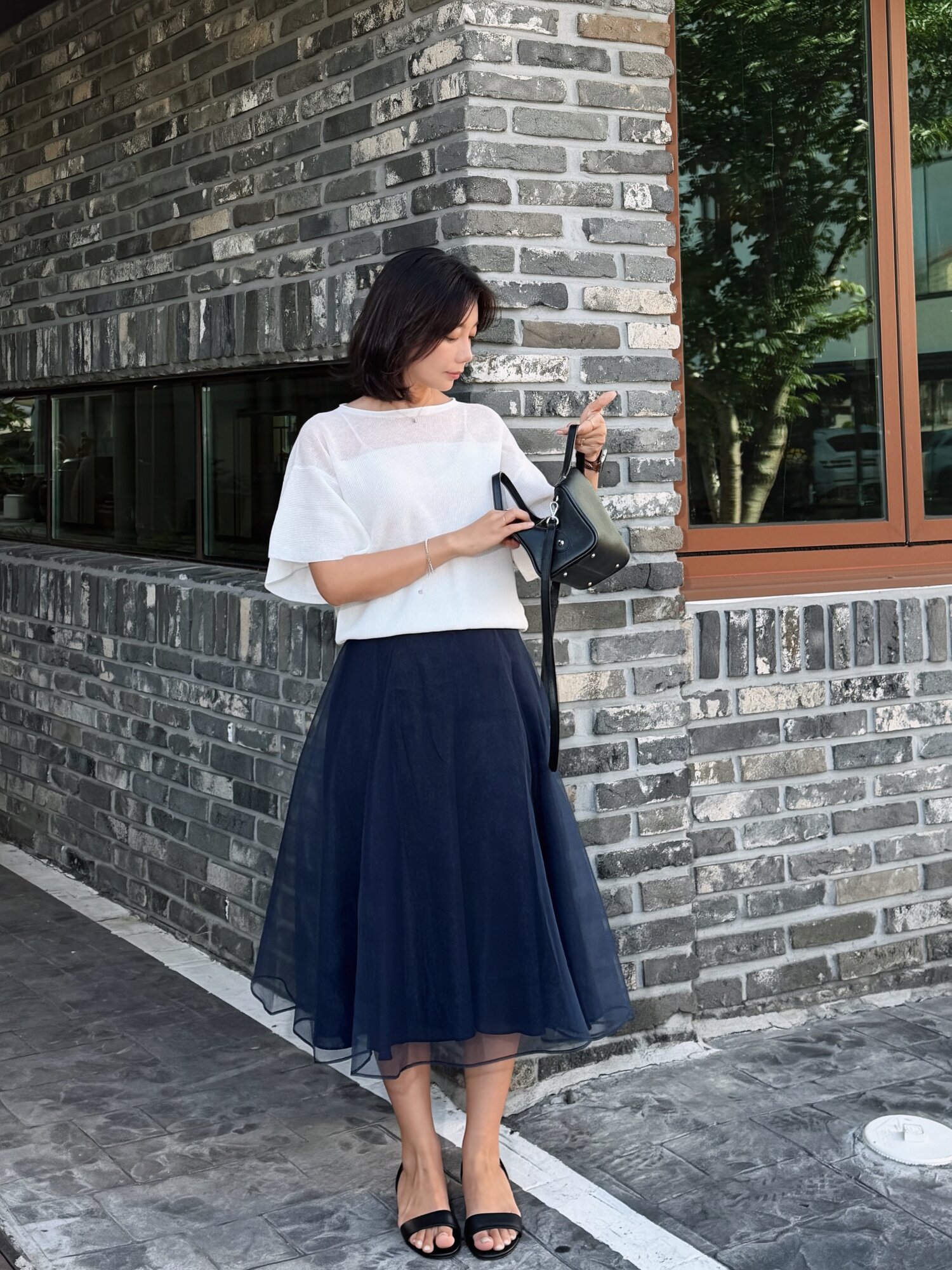 오간자 레이어 플레어 스커트 (NAVY)