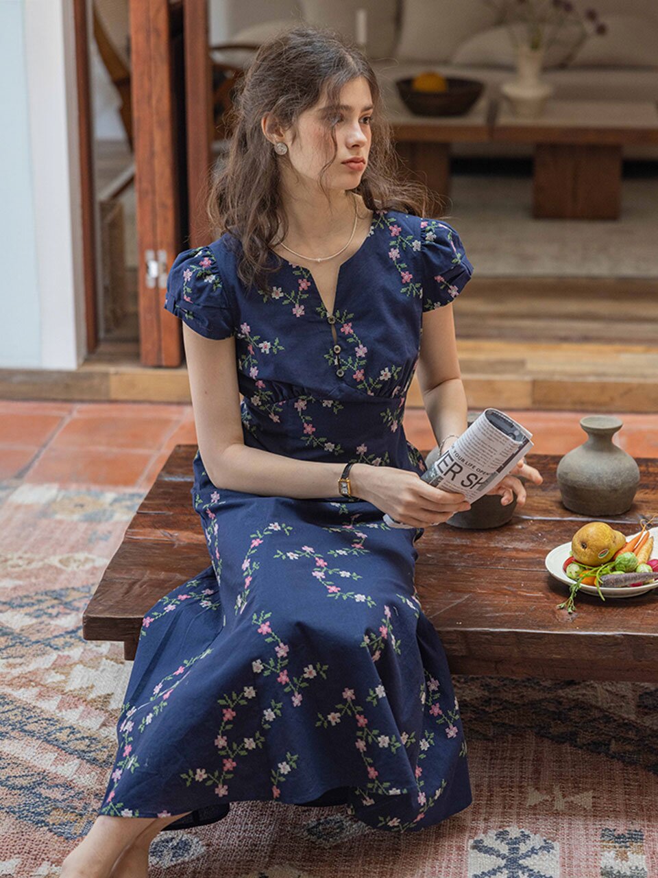 DA_Craft cross floral dress_NAVY