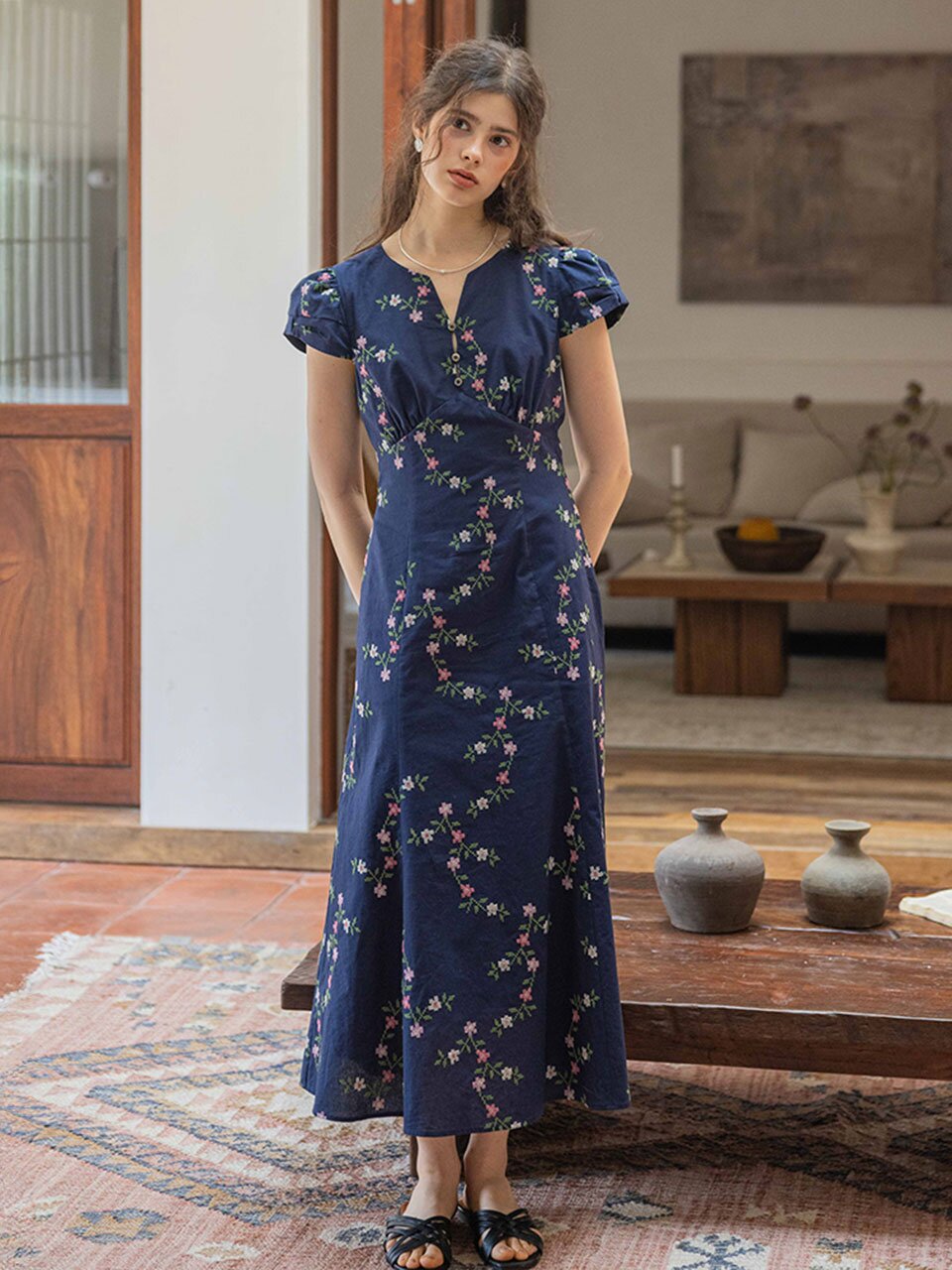 DA_Craft cross floral dress_NAVY