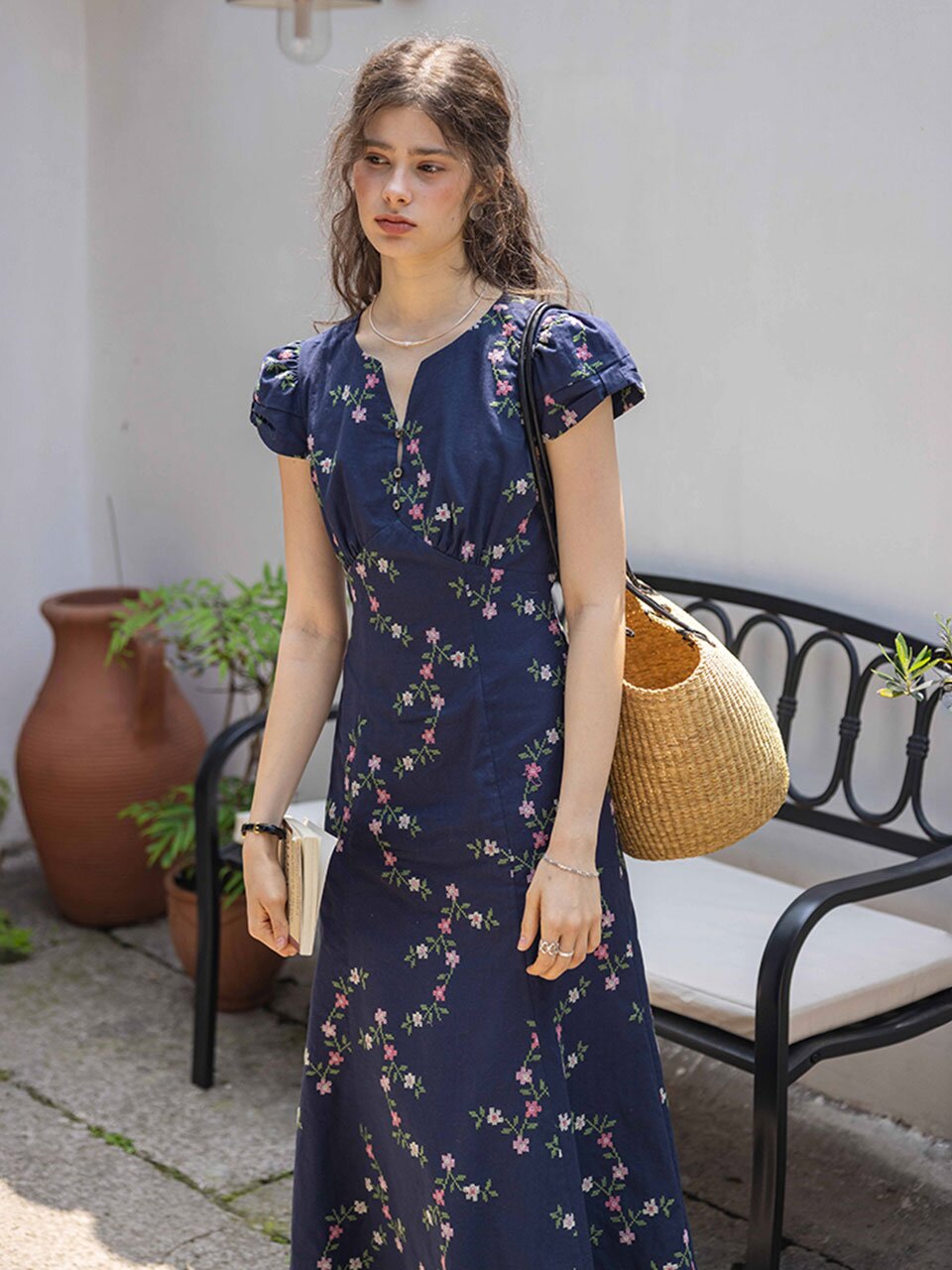 DA_Craft cross floral dress_NAVY