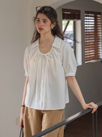 DA_U-shaped drawstring blouse_2color